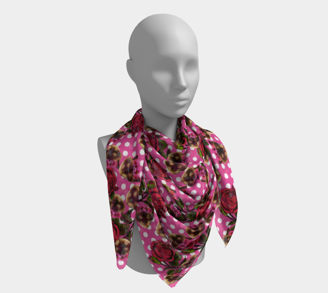 lazy cat floral pattern pink polka scarf