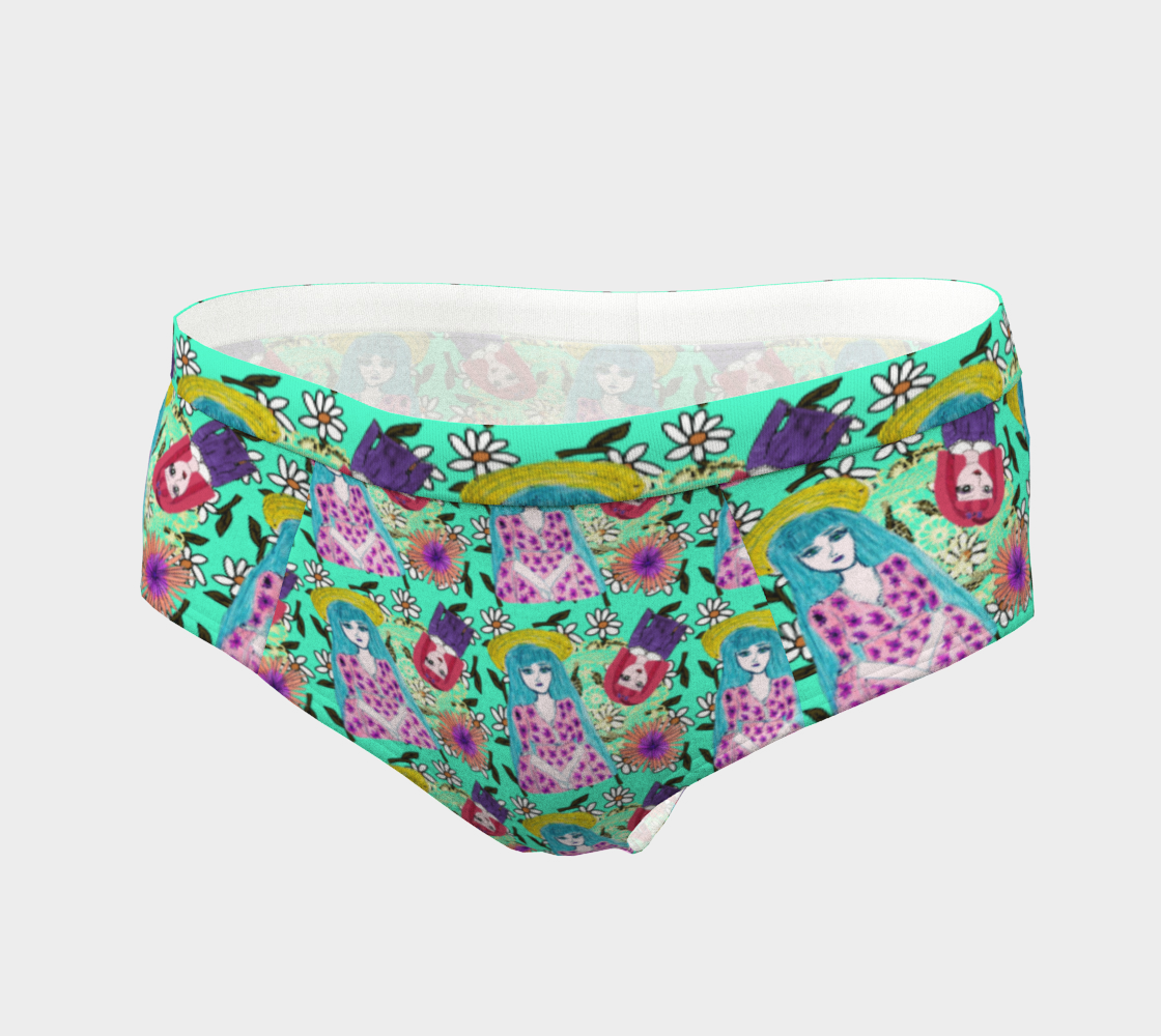 blue haired girl pattern green cheeky briefs