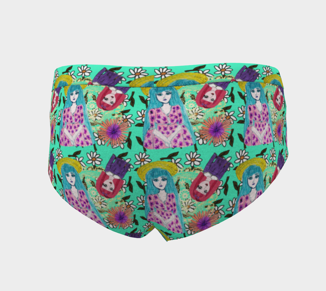 blue haired girl pattern green cheeky briefs