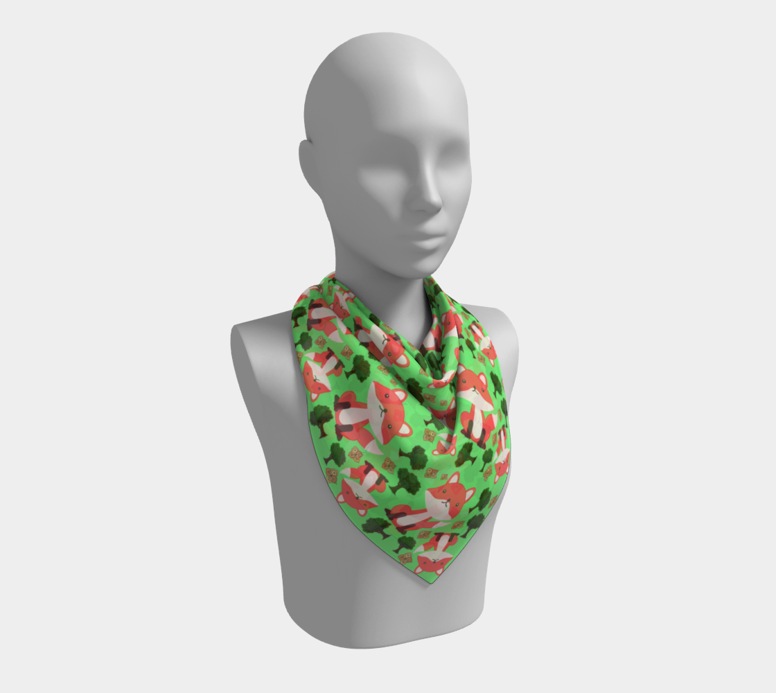 fox and trees pattern green scarf