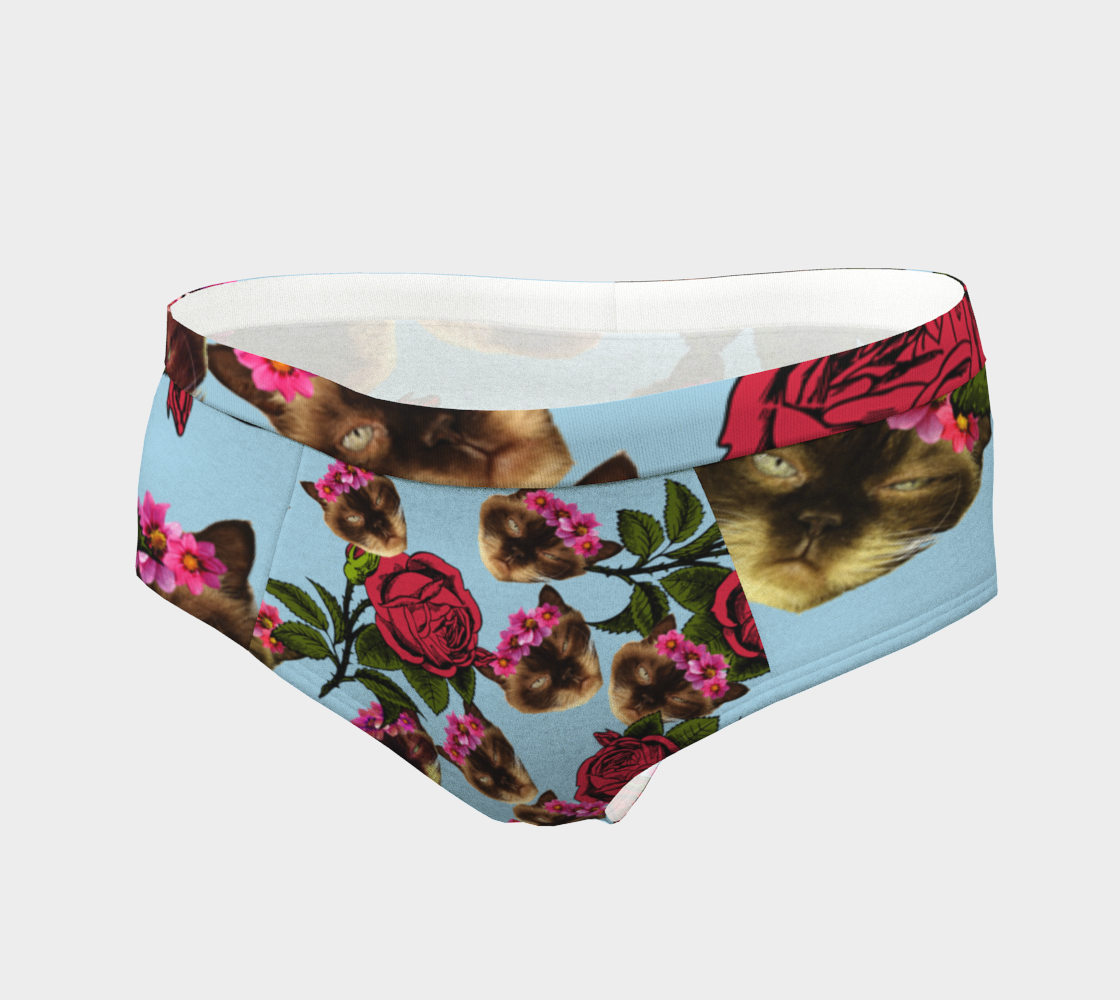 lazy cat floral pattern blue cheeky briefs