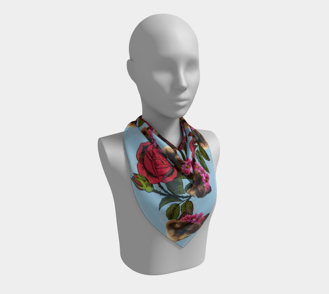 lazy cat floral pattern blue scarf