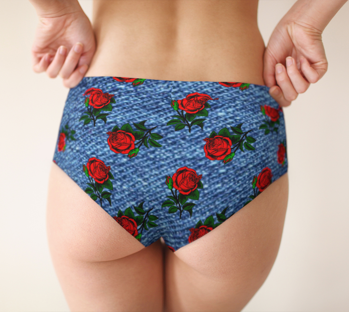 blue denim and roses cheeky briefs