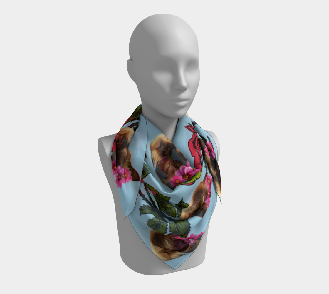 lazy cat floral pattern blue scarf