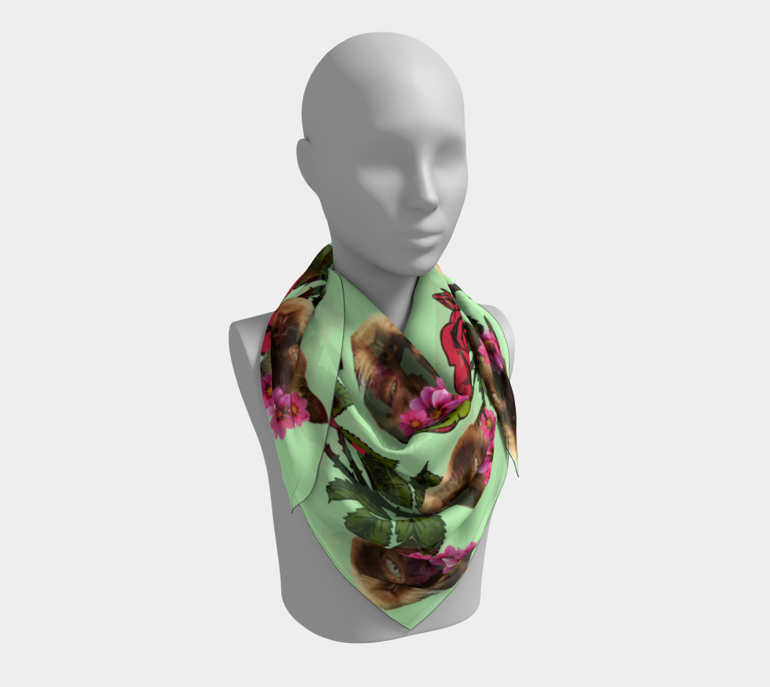 lazy cat floral pattern green scarf