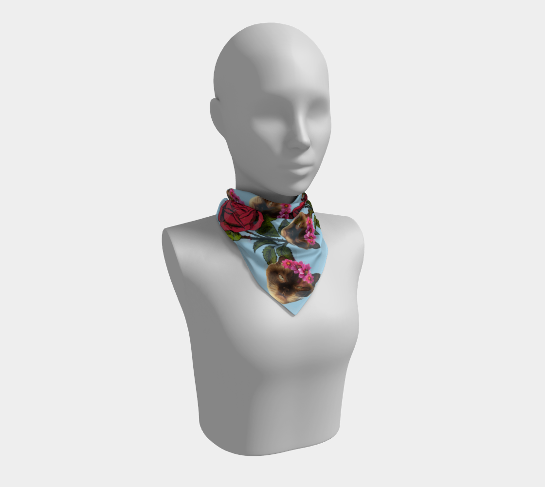 lazy cat floral pattern blue scarf