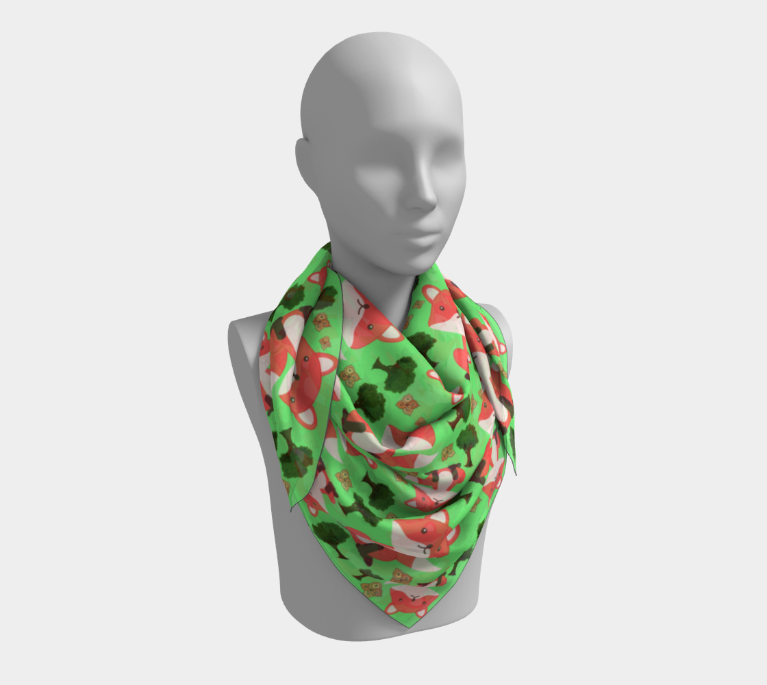 fox and trees pattern green scarf