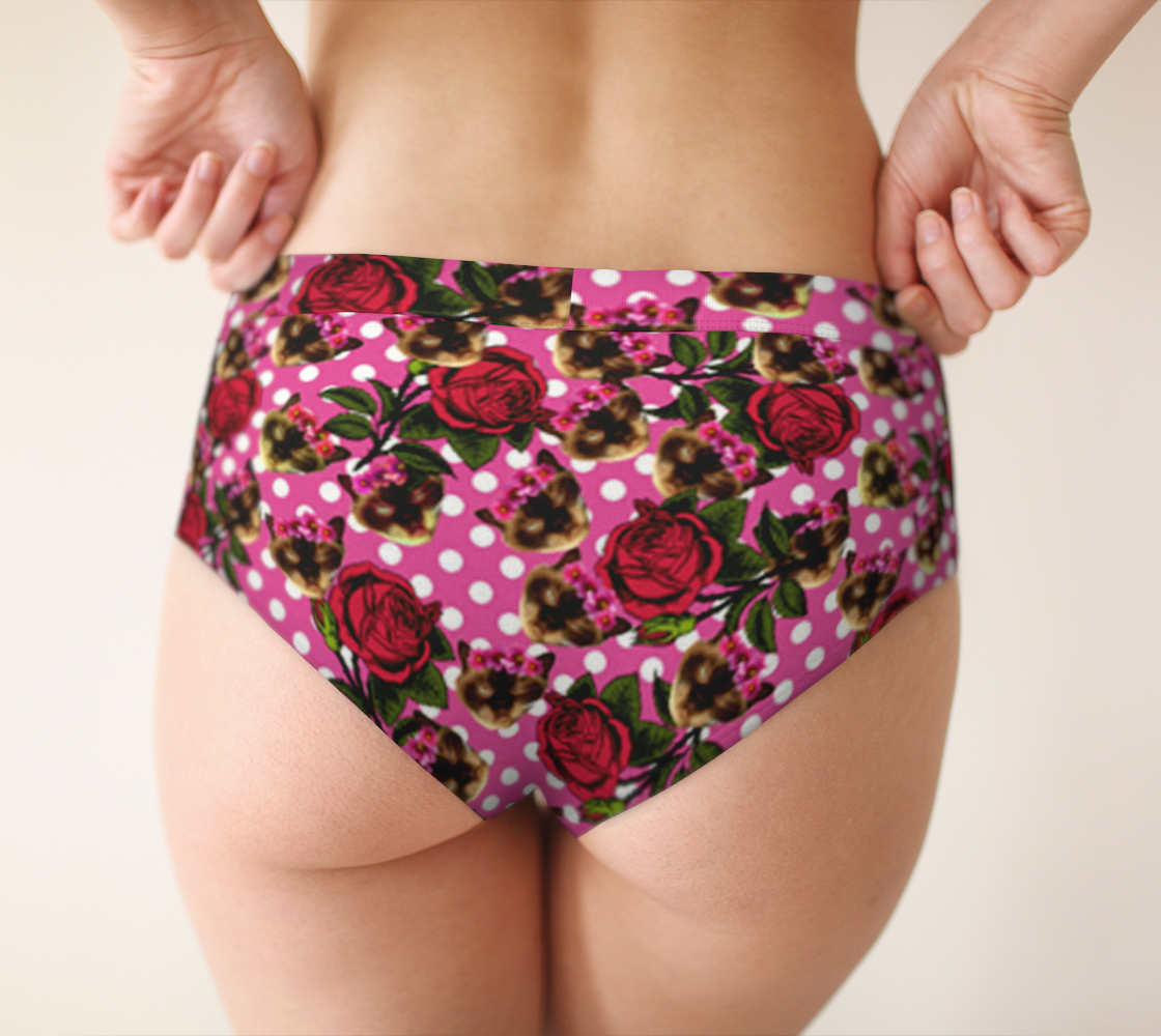 lazy cat floral pattern pink polka cheeky briefs