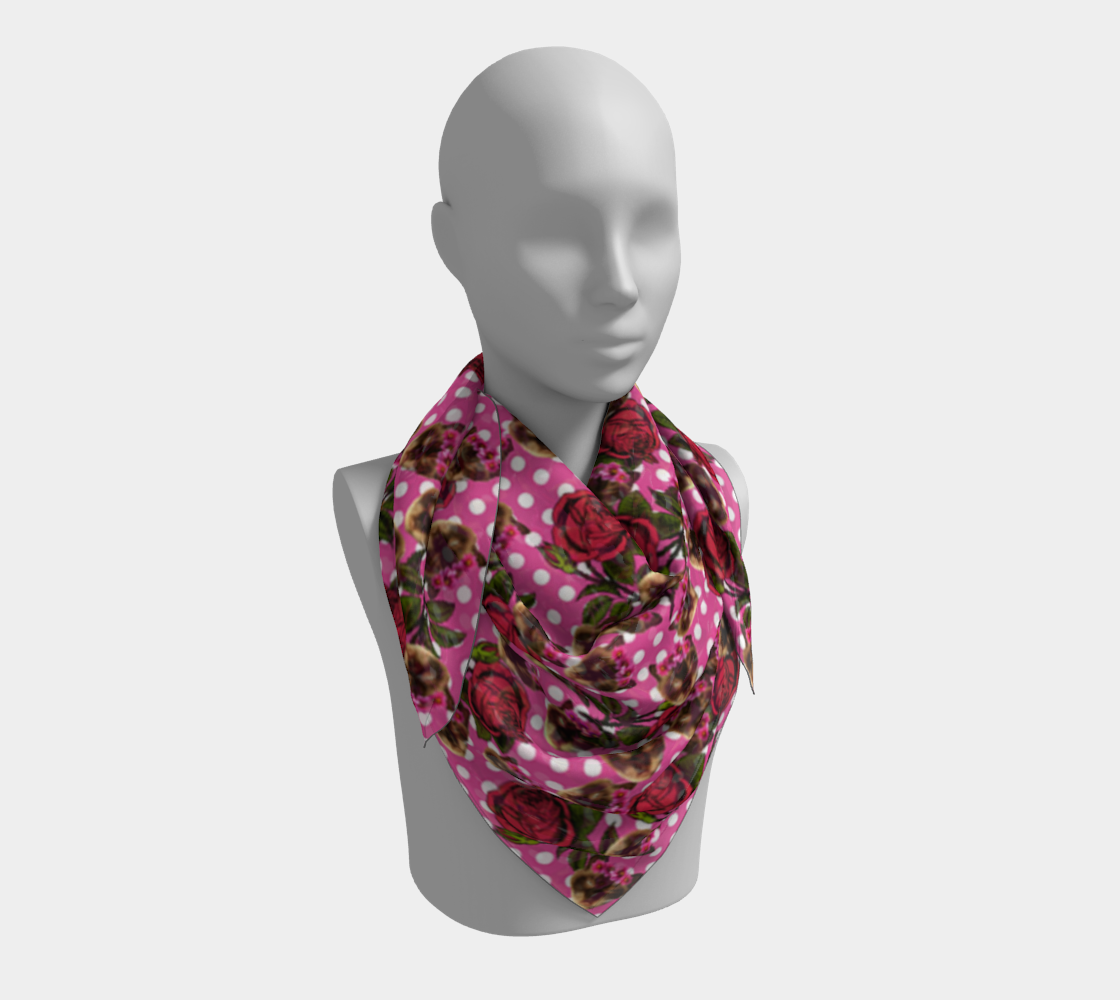 lazy cat floral pattern pink polka scarf