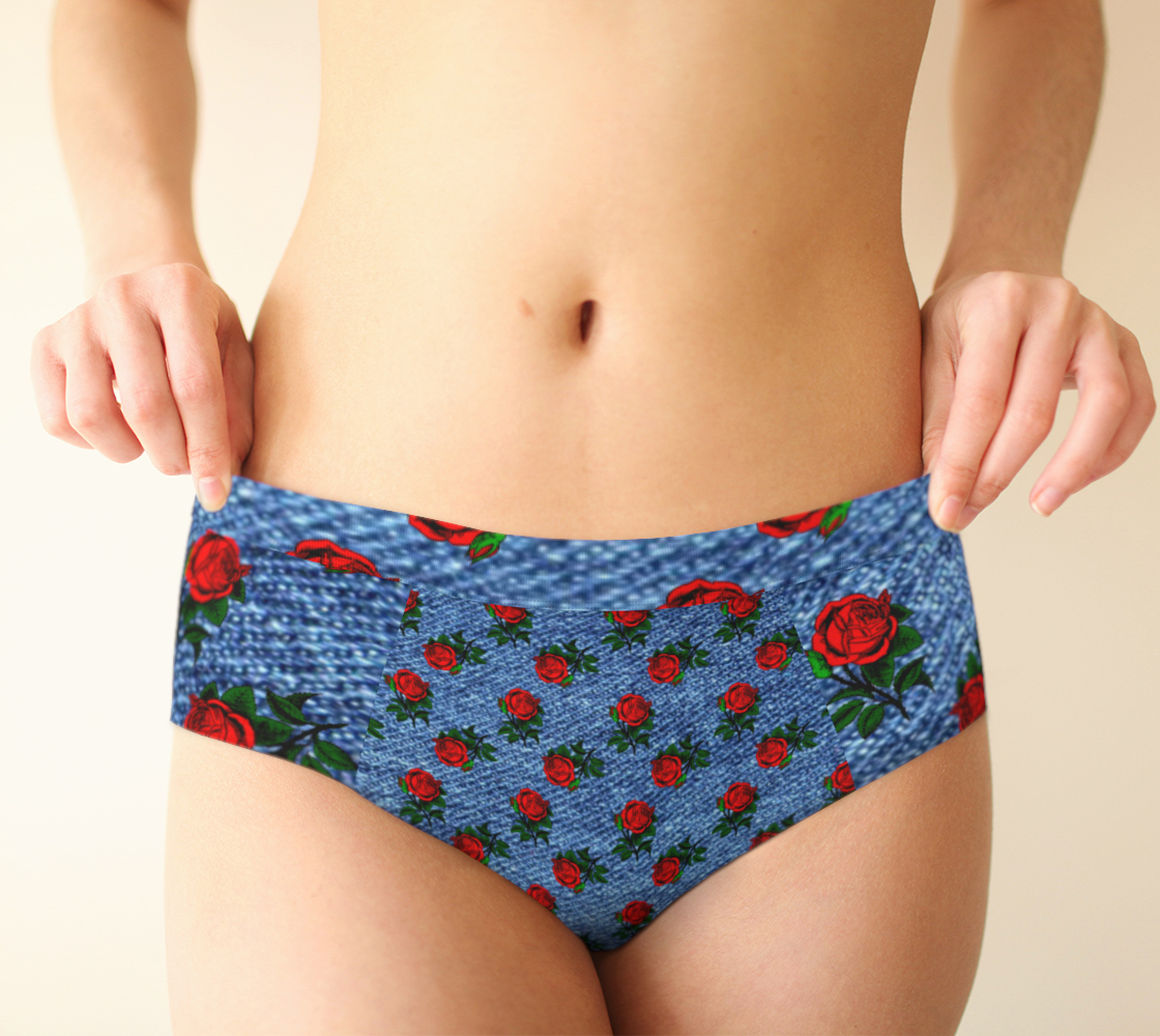 blue denim and roses cheeky briefs