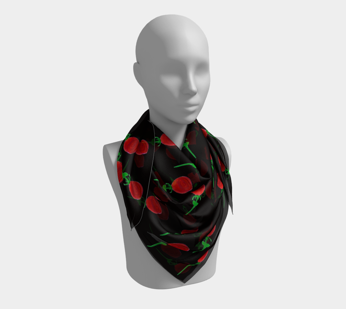 red water color rose on black scarf