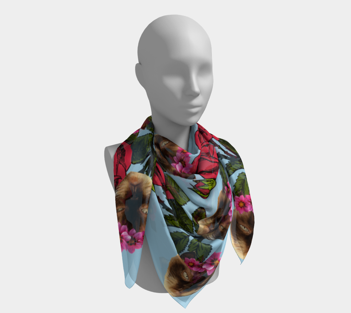 lazy cat floral pattern blue scarf