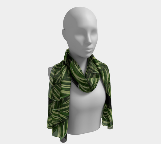 tropical leaves on black scarf