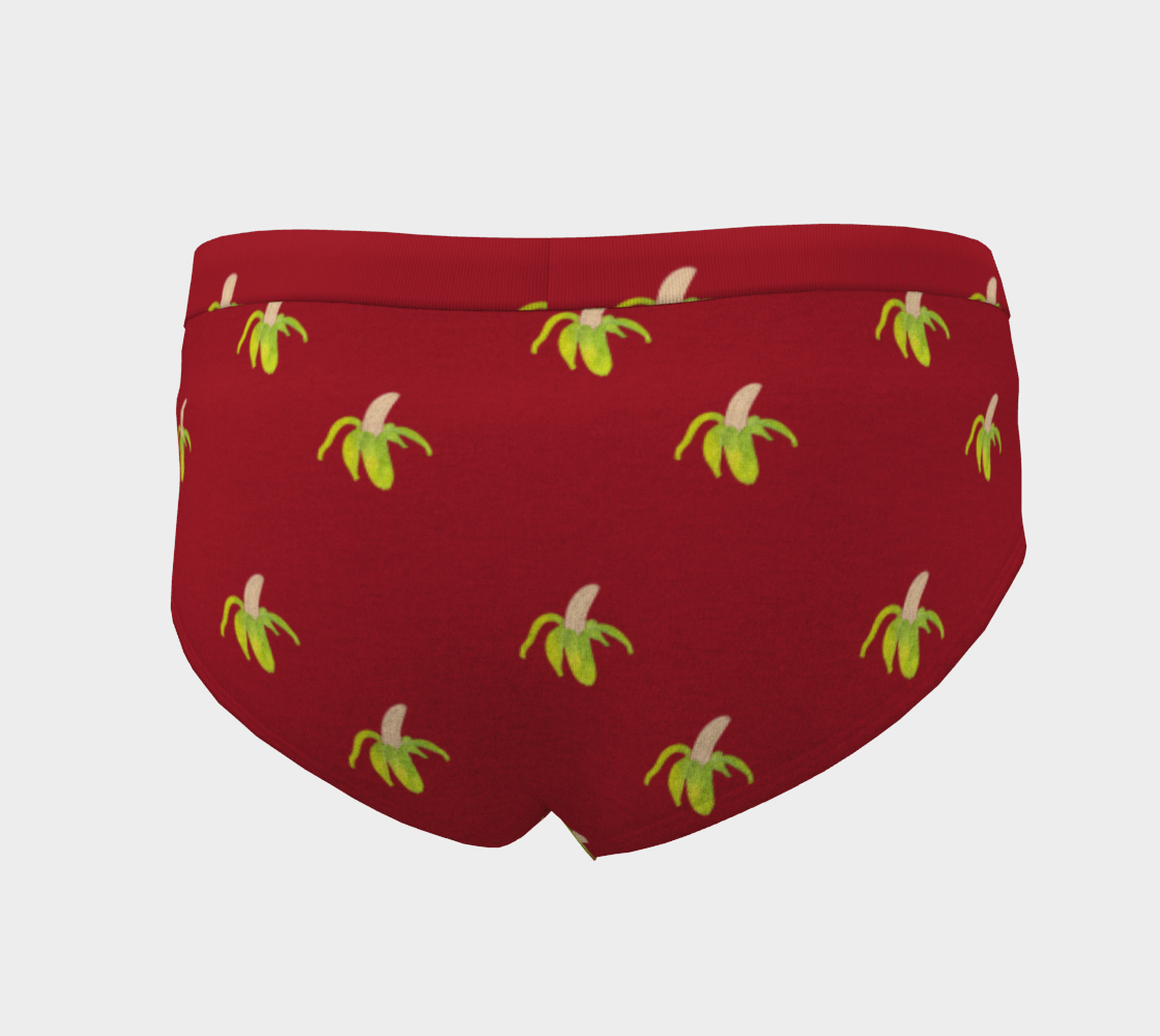 peeled banana on red cheeky briefs