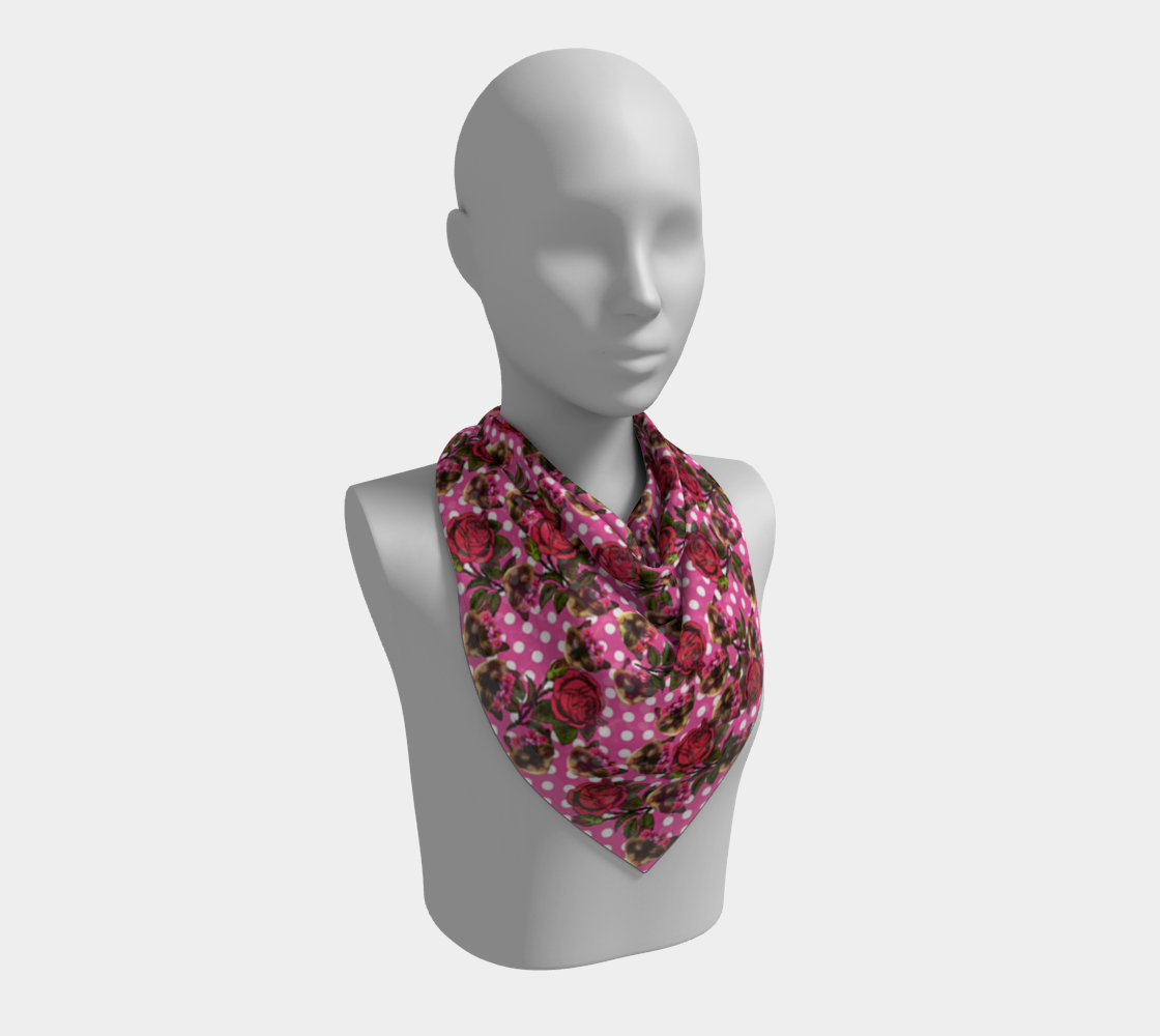 lazy cat floral pattern pink polka scarf