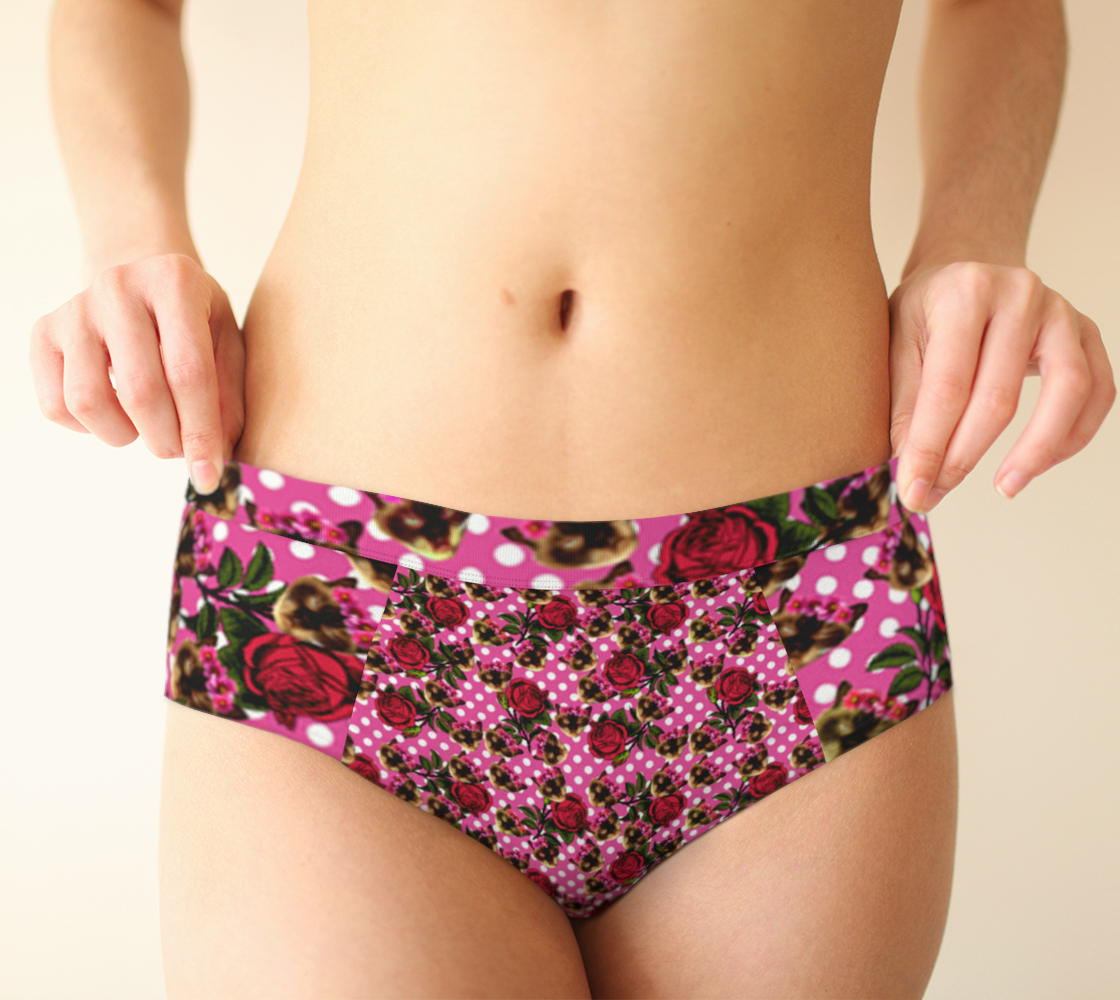 lazy cat floral pattern pink polka cheeky briefs