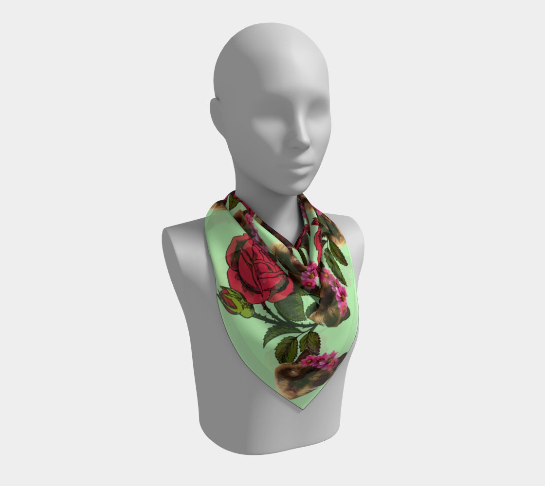 lazy cat floral pattern green scarf