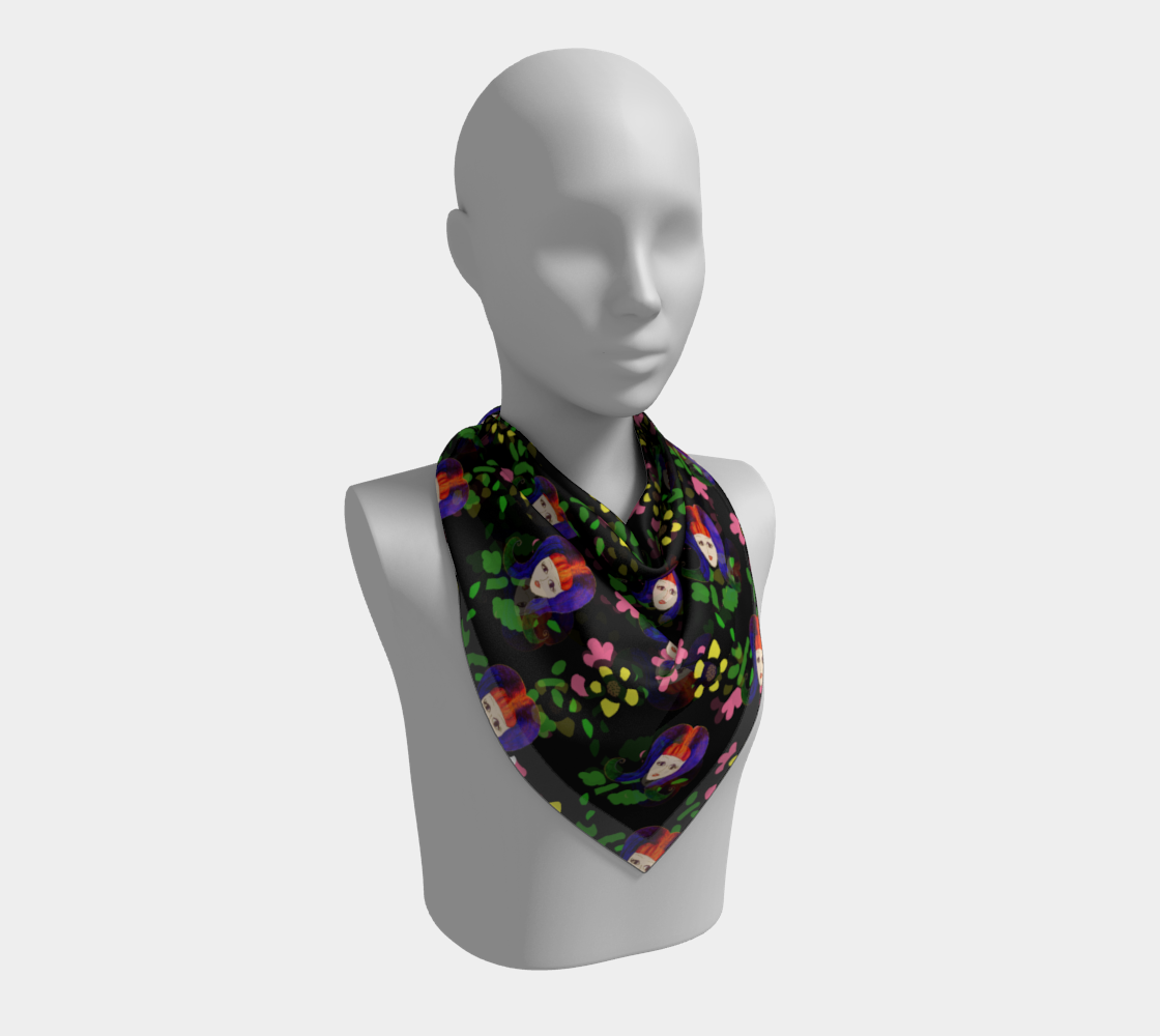 60s girl floral daisy black scarf