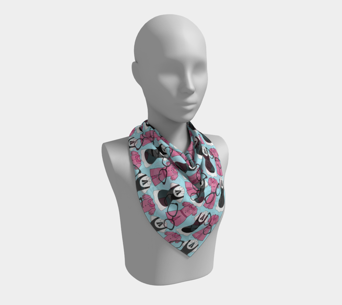 waitress uniform dresses nerdy glasses pattern blue scarf