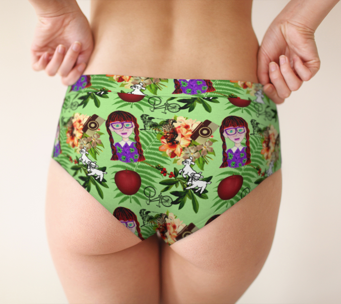 purple glasses girl pattern green cheeky briefs