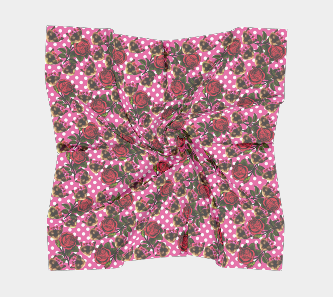 lazy cat floral pattern pink polka scarf