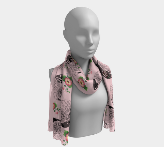 vintage girl with flowers pink scarf