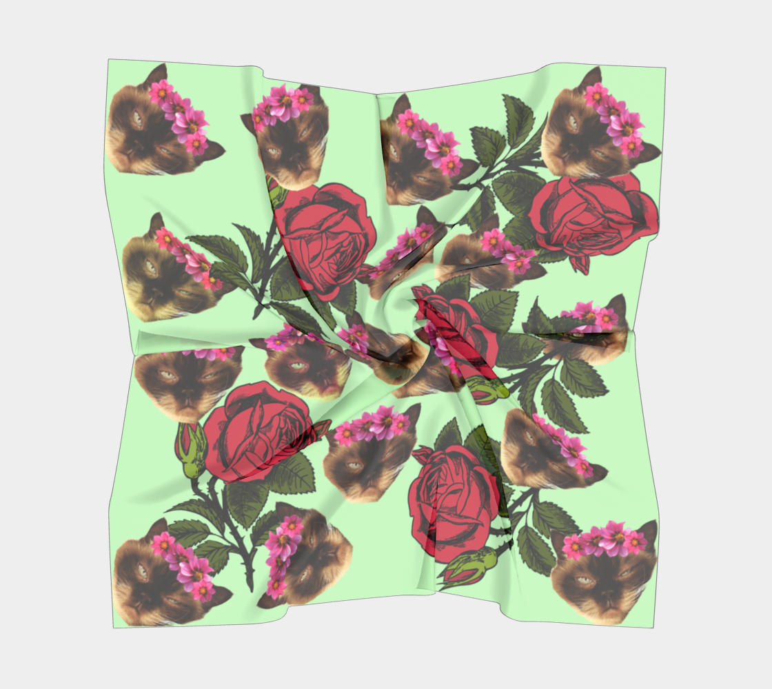 lazy cat floral pattern green scarf