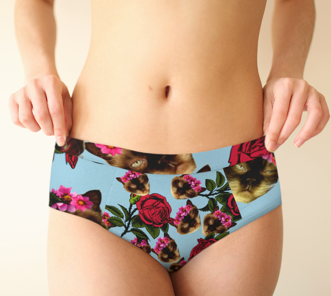 lazy cat floral pattern blue cheeky briefs