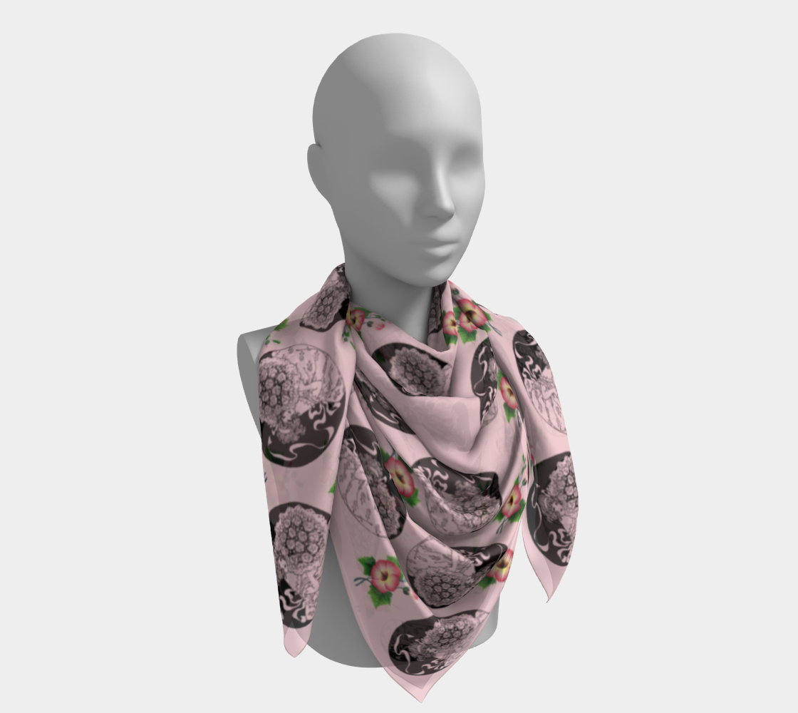 vintage girl with flowers pink scarf