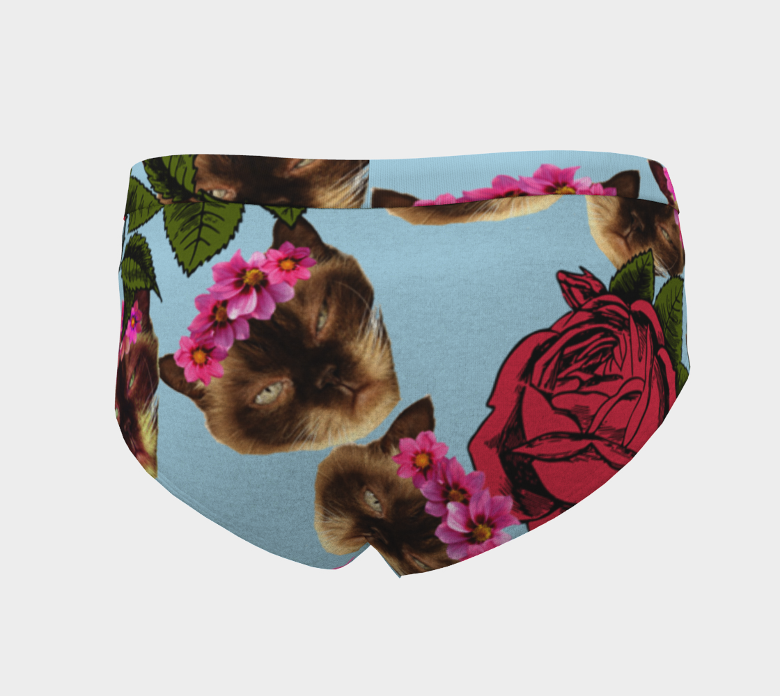 lazy cat floral pattern blue cheeky briefs