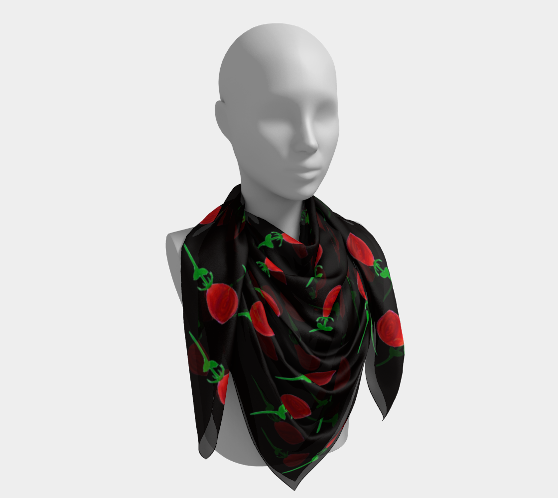 red water color rose on black scarf