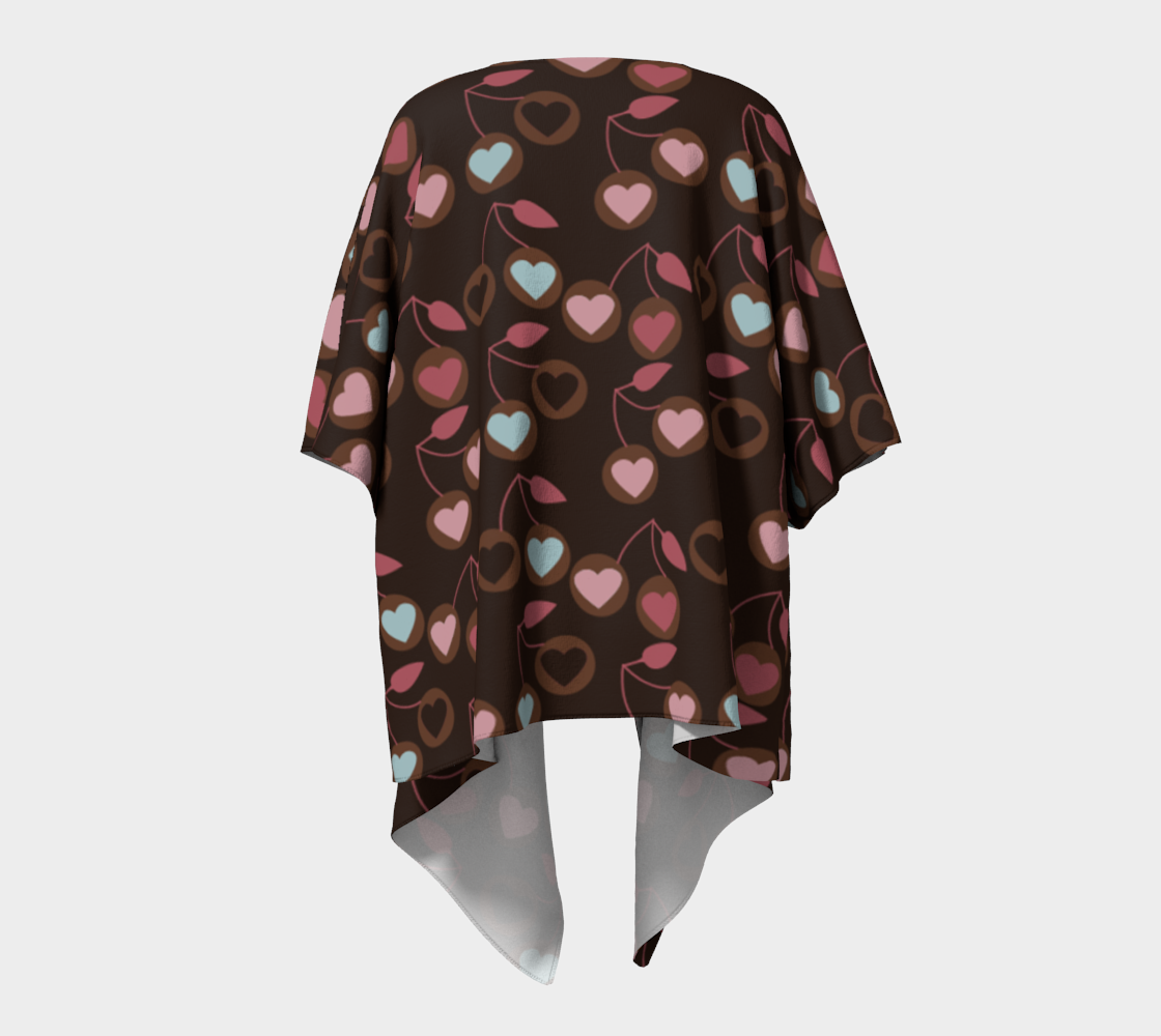 heart cherries brown draped Kimono