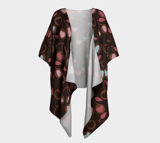 heart cherries brown draped Kimono