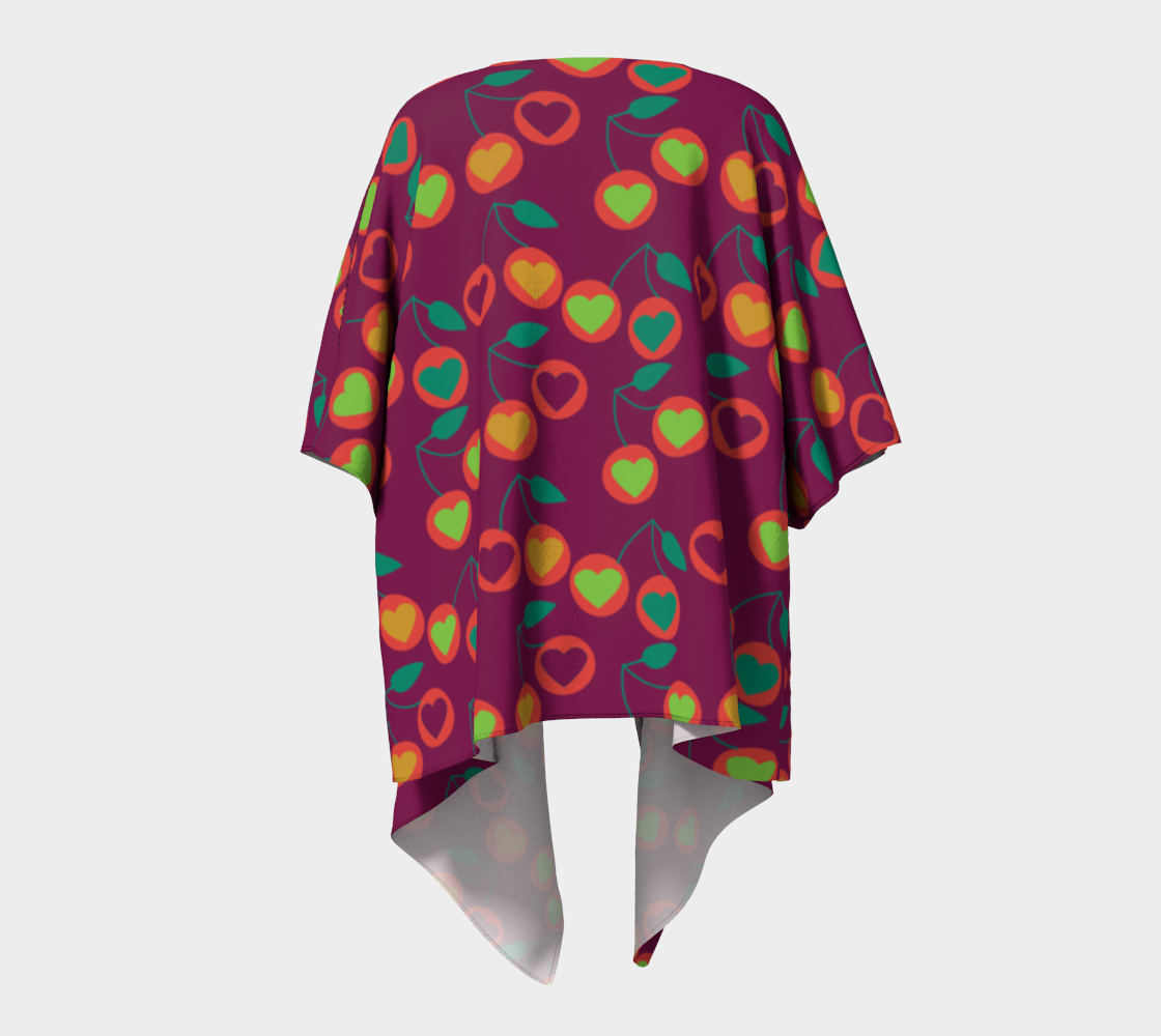 heart cherries magenta draped Kimono