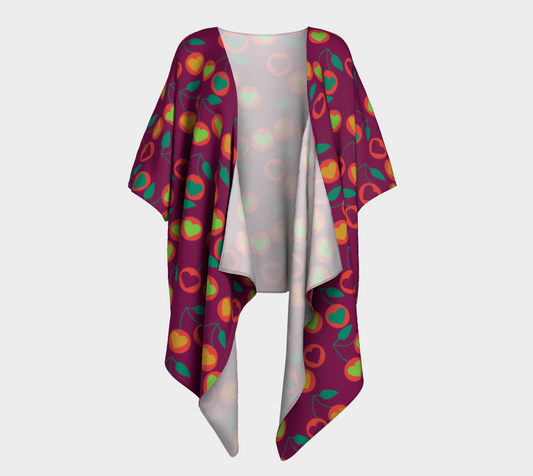 heart cherries magenta draped Kimono