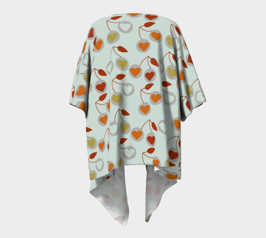 heart cherries grey draped Kimono