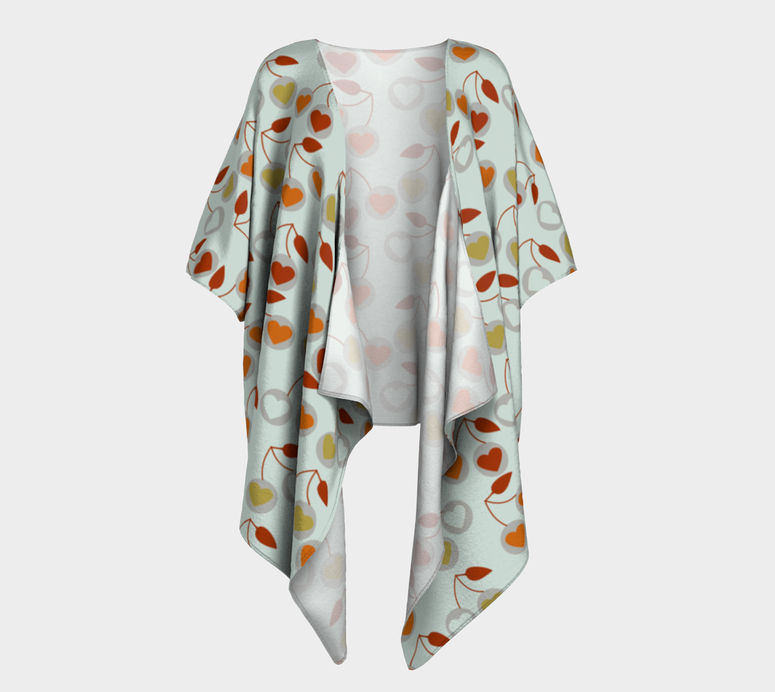 heart cherries grey draped Kimono