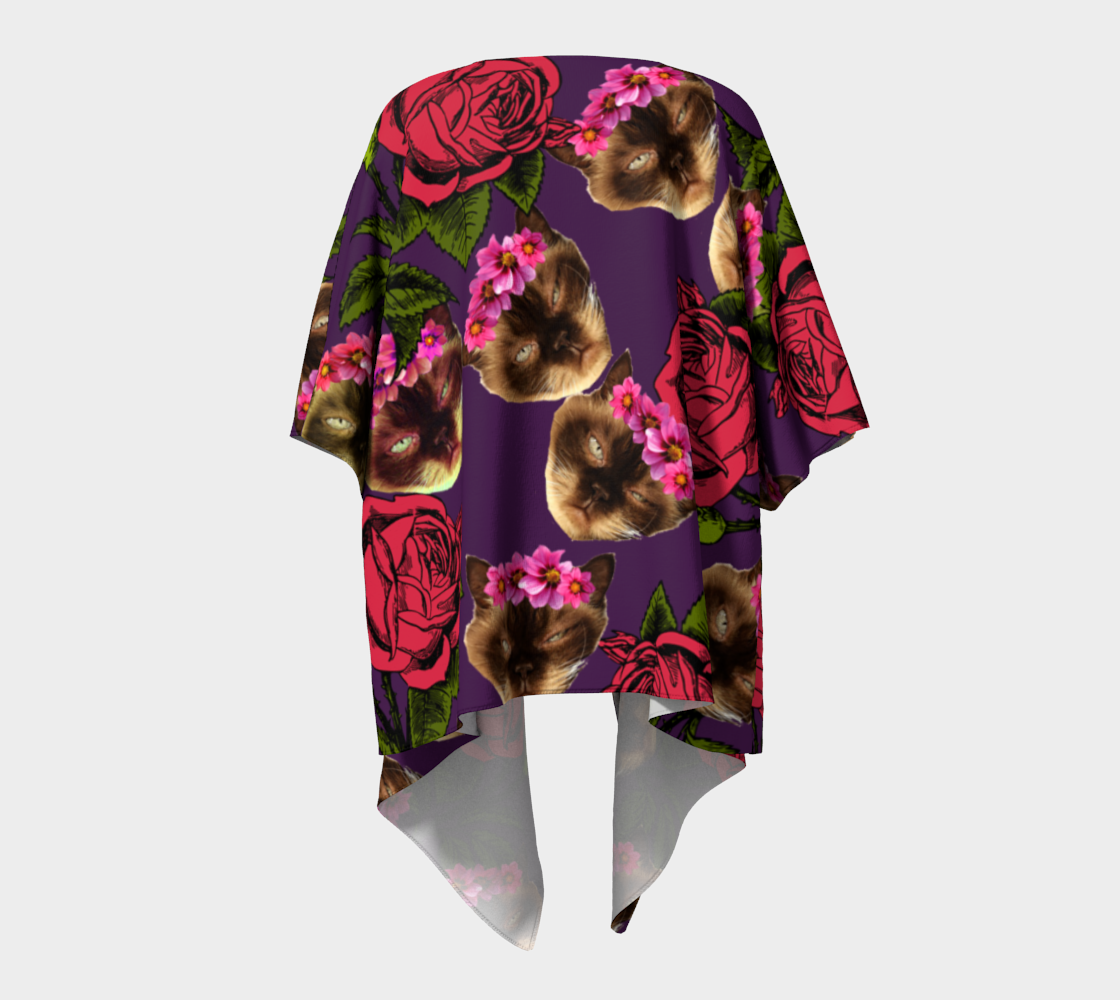 lazy cat floral pattern purple draped Kimono