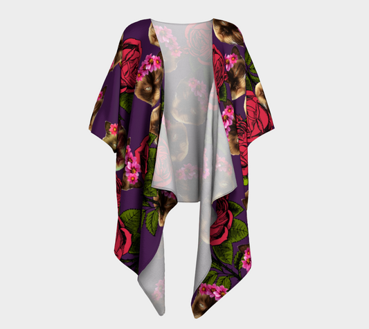 lazy cat floral pattern purple draped Kimono