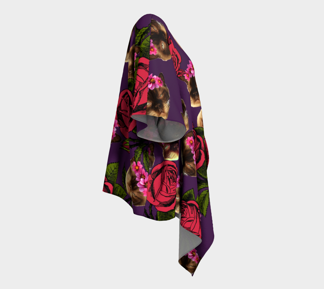 lazy cat floral pattern purple draped Kimono