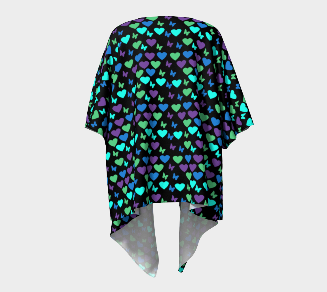 hearts butterflies black draped Kimono