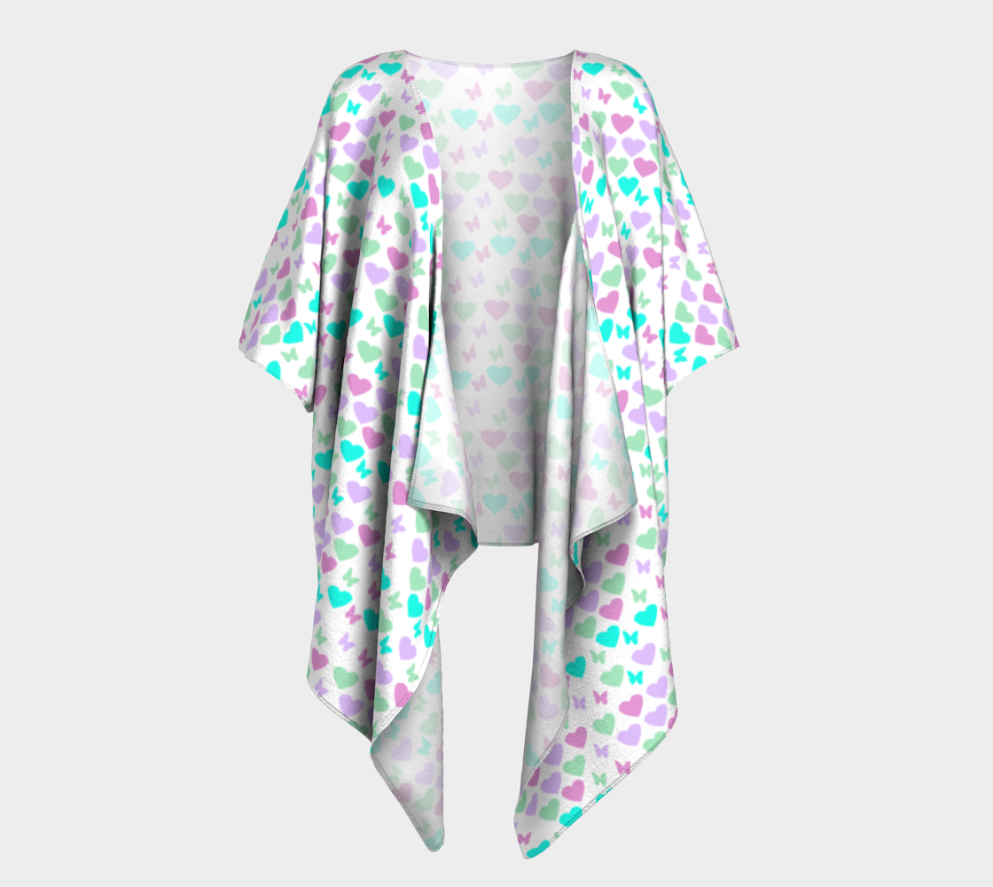 hearts butterflies white draped Kimono