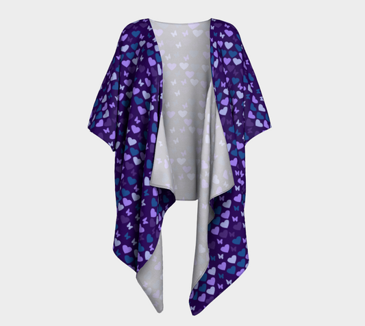 hearts butterflies blue draped Kimono