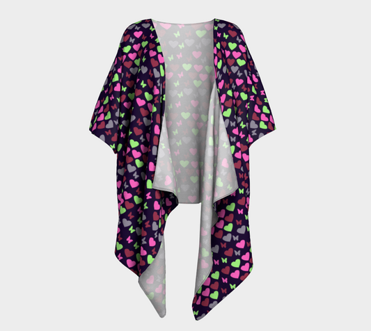 hearts butterflies blue pink draped Kimono