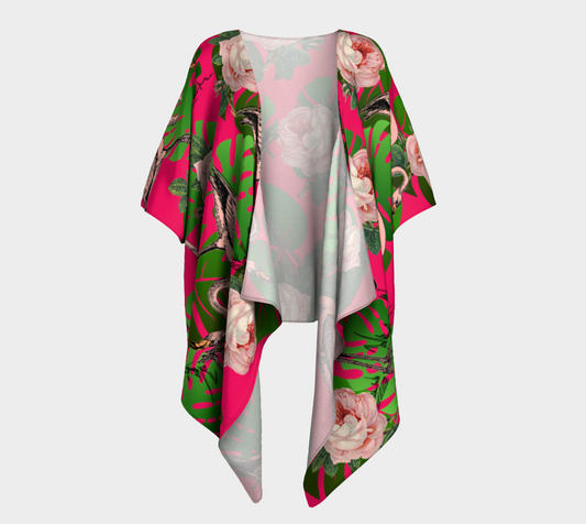 flamingo floral pink draped Kimono