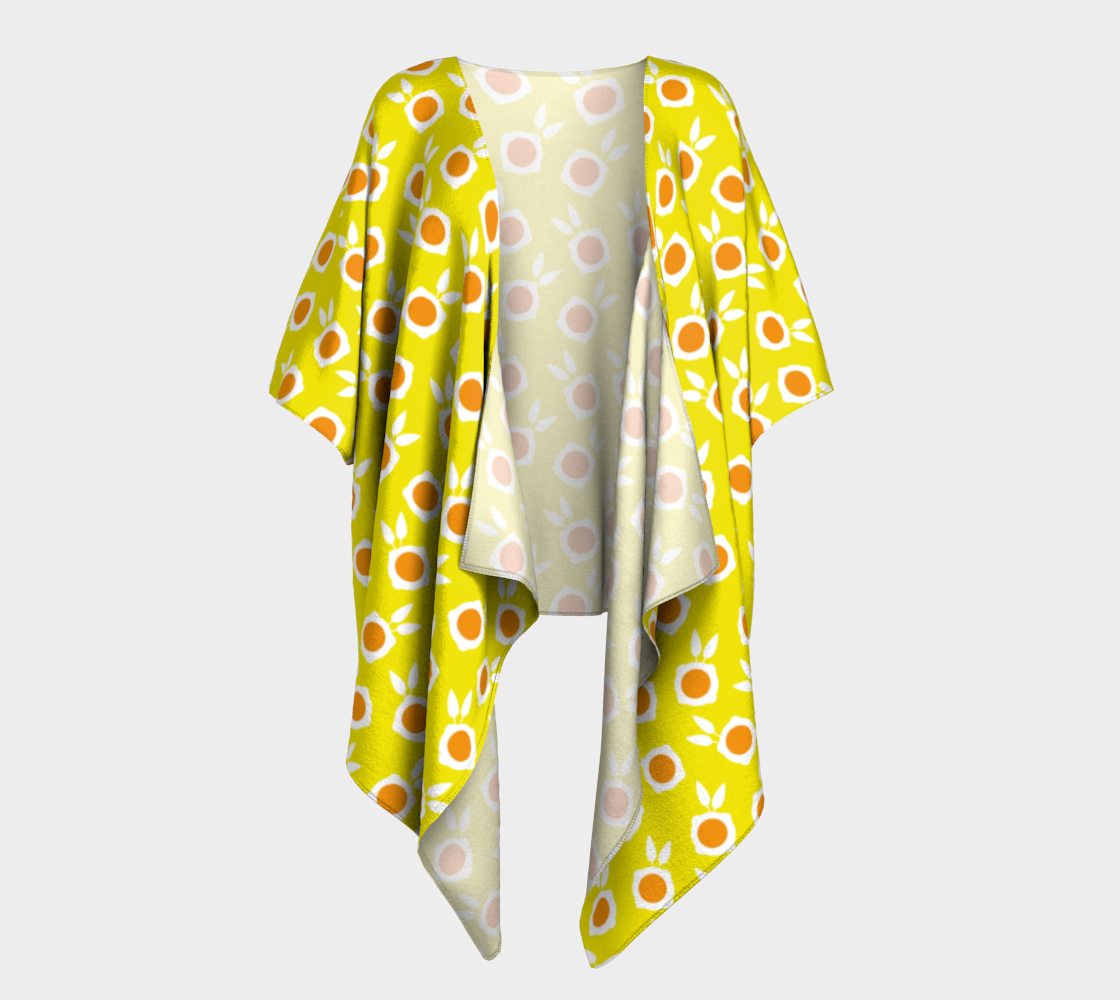 square flowers yellow draped Kimono