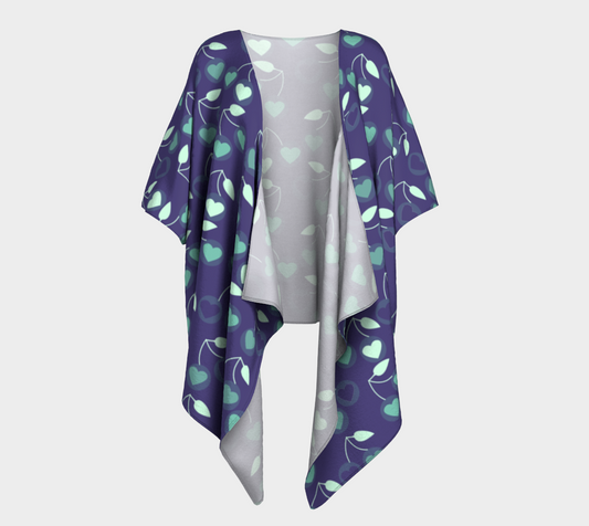 heart cherries blue draped Kimono