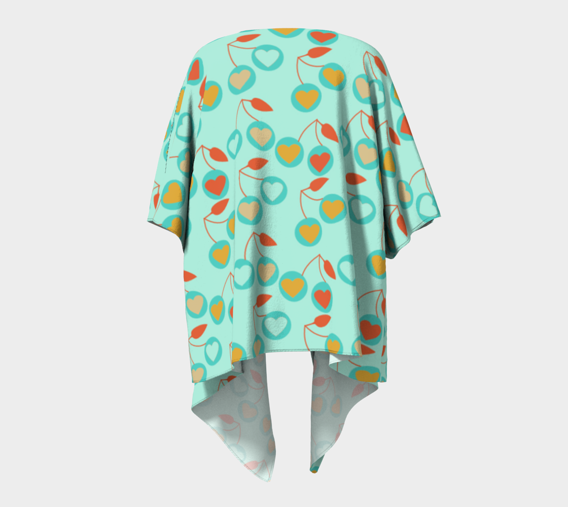 light teal heart cherries draped Kimono