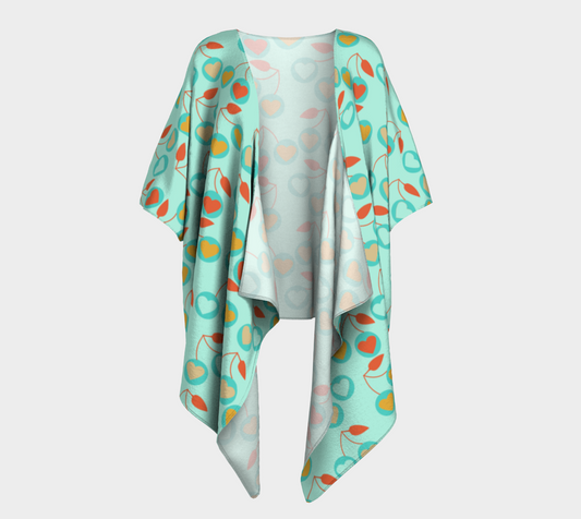 light teal heart cherries draped Kimono