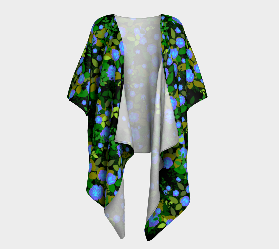 blue luminescent roses draped Kimono